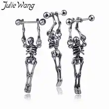 Julie Wang 1 шт.(не пара) Скелет Череп серьги-гвоздики из нержавеющей стали человеческого тела костяные серьги модные панк мужские и женские ювелирные изделия