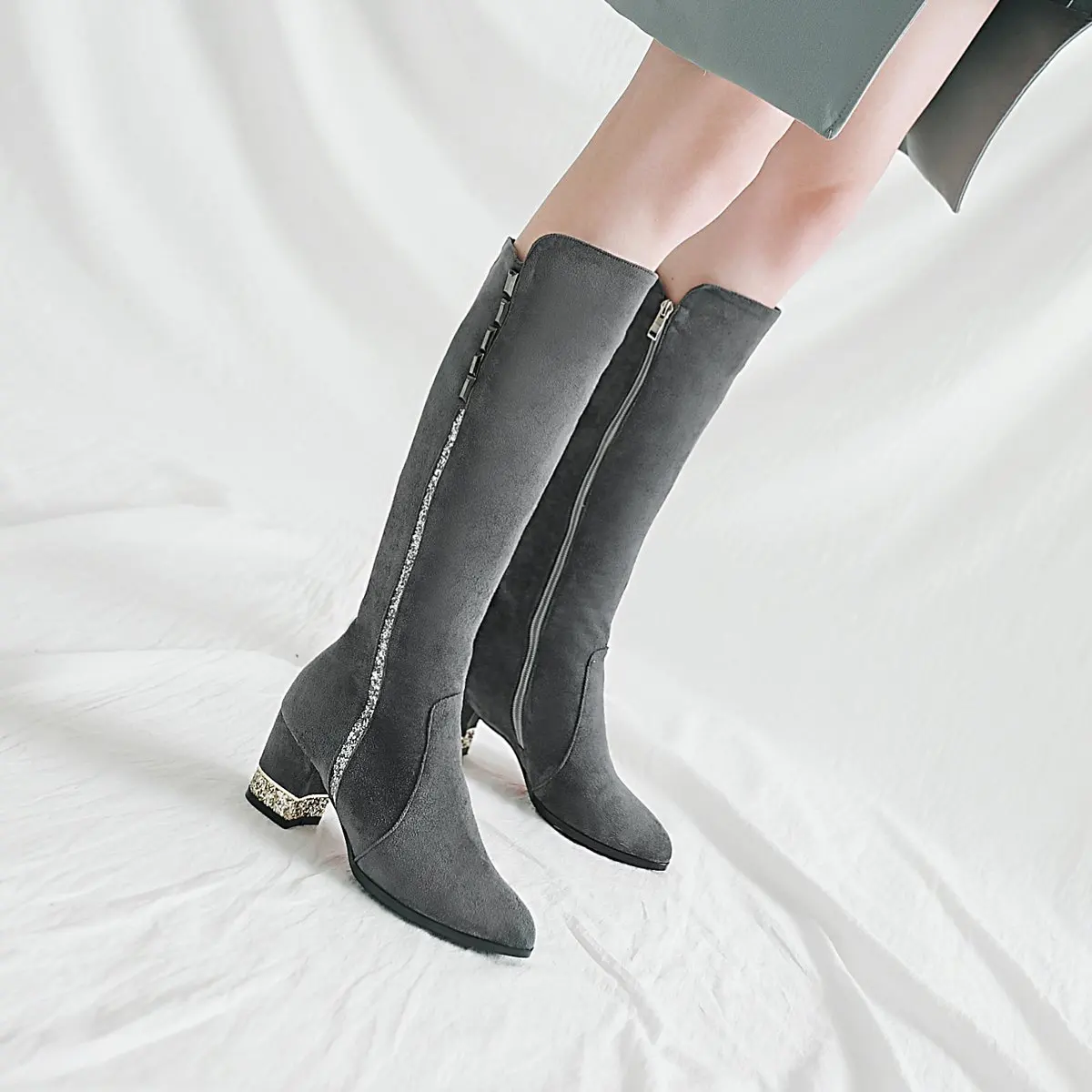 NEMAONE/ г. Новые осенне-зимние женские сапоги до колена на Высоком толстом каблуке Женская обувь черного, серого, коричневого цвета женская обувь большого размера 42, 43