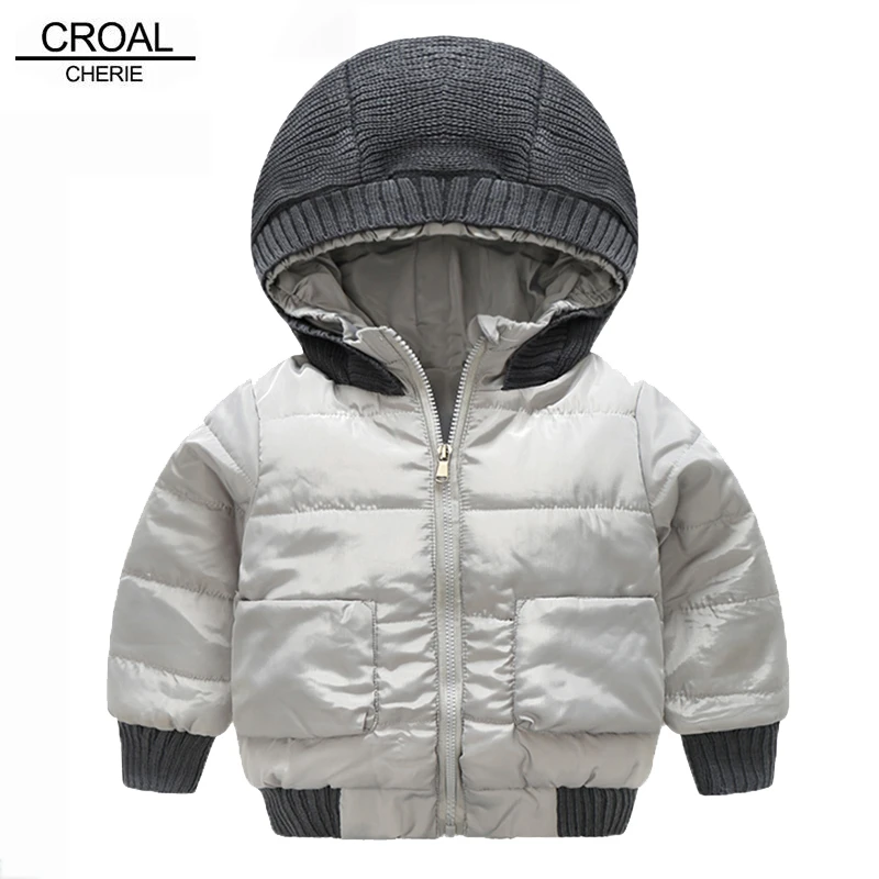 

CROAL CHERIE 80-120cm Fashion Knitted Hat Children's Parka Winter Jacket For Boys Handsome Gray Coat Baby Casual Warm Clothes