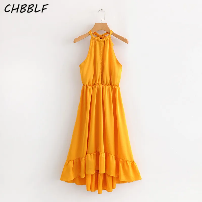 CHBBLF sexy halter sleeveless midi dress backless bow tie collar ...