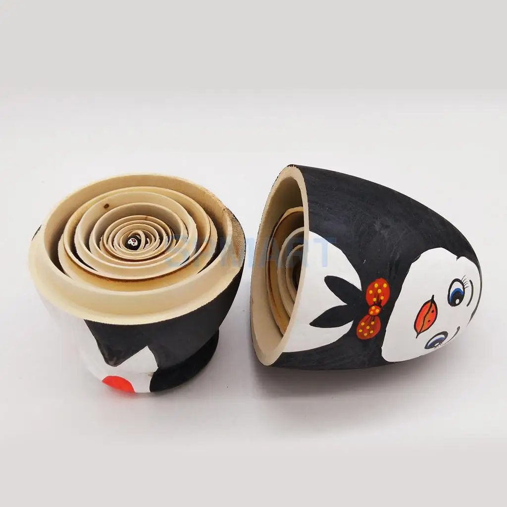 10 Pieces Penguin Russian Nesting Dolls Wooden Babushka Matryoshka Dolls Toy Christmas Gift Home Display Decor