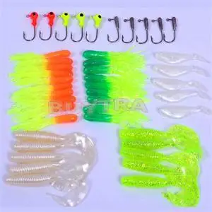 Soft Worm Bait Lure + Lead Jig Head Hooks Combination Set Simulation Suite Soft Bait Carp Fishing Lure Tackle