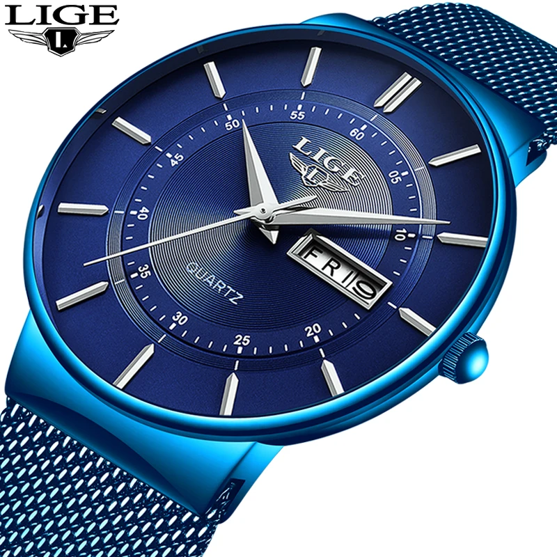 

2019 New Blue Quartz Clock LIGE Mens Watches Top Brand Luxury Watch For Men Simple All Steel Waterproof WristWatch Reloj Hombre