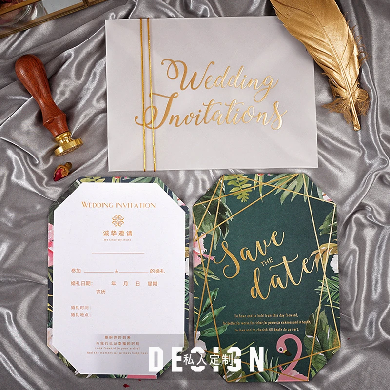 

10 Sets Luxury Customized Printing Gold Stamping Wedding Invitation Card with Marble Theme Transparent Envelopes