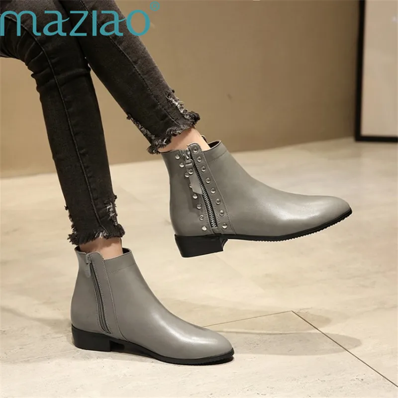 

Winter Shoes Women's Ankle Boots Fashion Casual Low Heels Warm Snow Boot Side Zipper Pointed Toe Short Boots MAZIAO