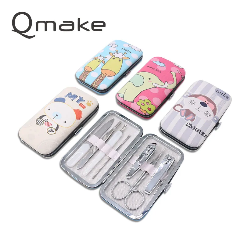 Manicure Tools Set of Nails steel Clipper Scissors Tweezer pedicure Travel kit Cartoon portable beauty Case for toe and finger 
