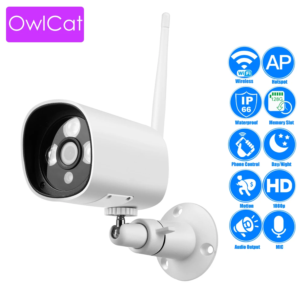 OwlCat Aluminum Waterproof Outdoor Bullet IP Camera HD 1080P Security Camera CCTV Microphone Audio Pickup SD Card IR Night ONVIF OwlCat Aluminum Waterproof Outdoor Bullet IP Camera HD 1080P Security Camera CCTV Microphone Audio Pickup SD Card IR Night ONVIF