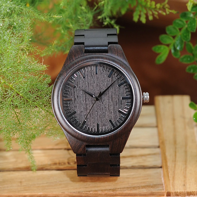 Original BOBO BIRD L-H05 Handmade Retro Design Wholesale Ebony Wooden Watches Men with Anti-allergy Clasp Japan Quartz Saat