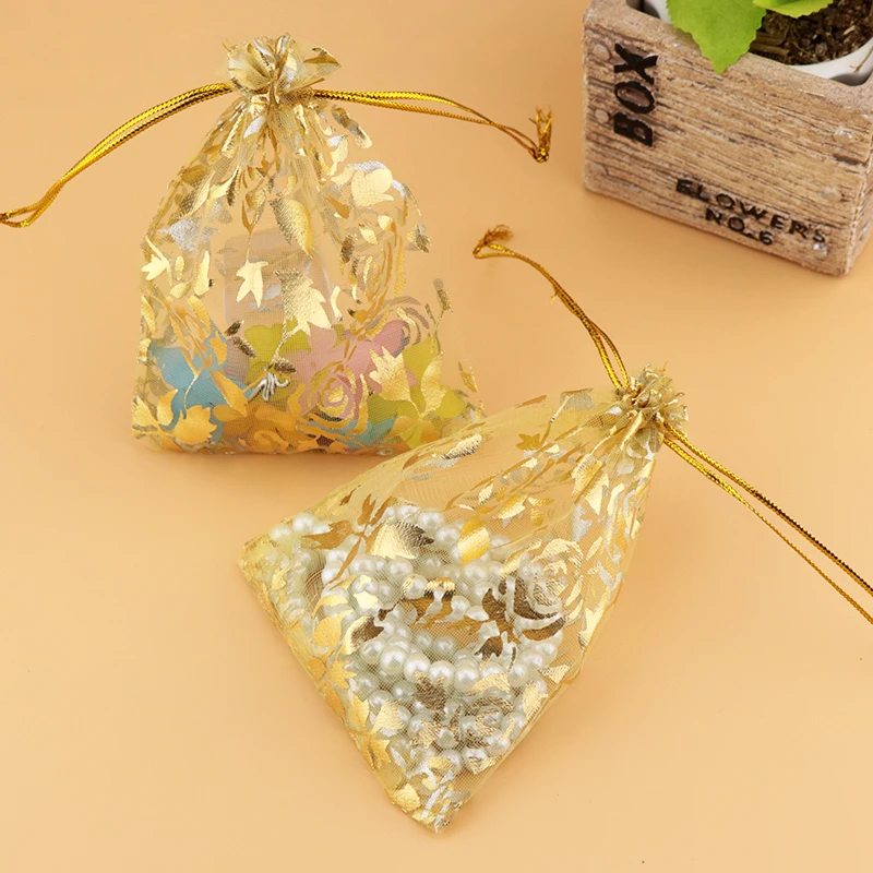 13x18cm (7.08"x5.11")100pcs Gold Organza Jewelry Gift Packaging Bags