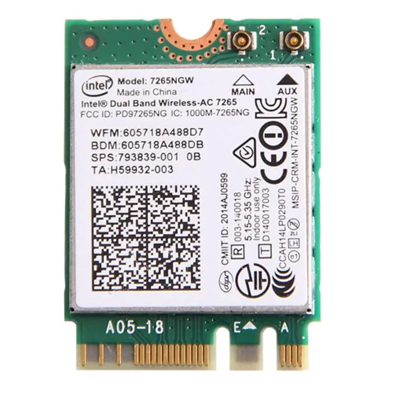 Ноутбук Wlan для Intel 7265NGW двухдиапазонный беспроводной-AC 7265 867 Мбит/с 802.11ac 2x2 WiFi+ Bluetooth BT 4,0 NGFF M.2 мини-карта