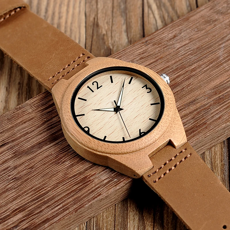 BOBO BIRD Men Watch Bamboo Wooden Quartz Wristwatches Male with Luminous Hands with Leather Band in Gift Box relojes hombre