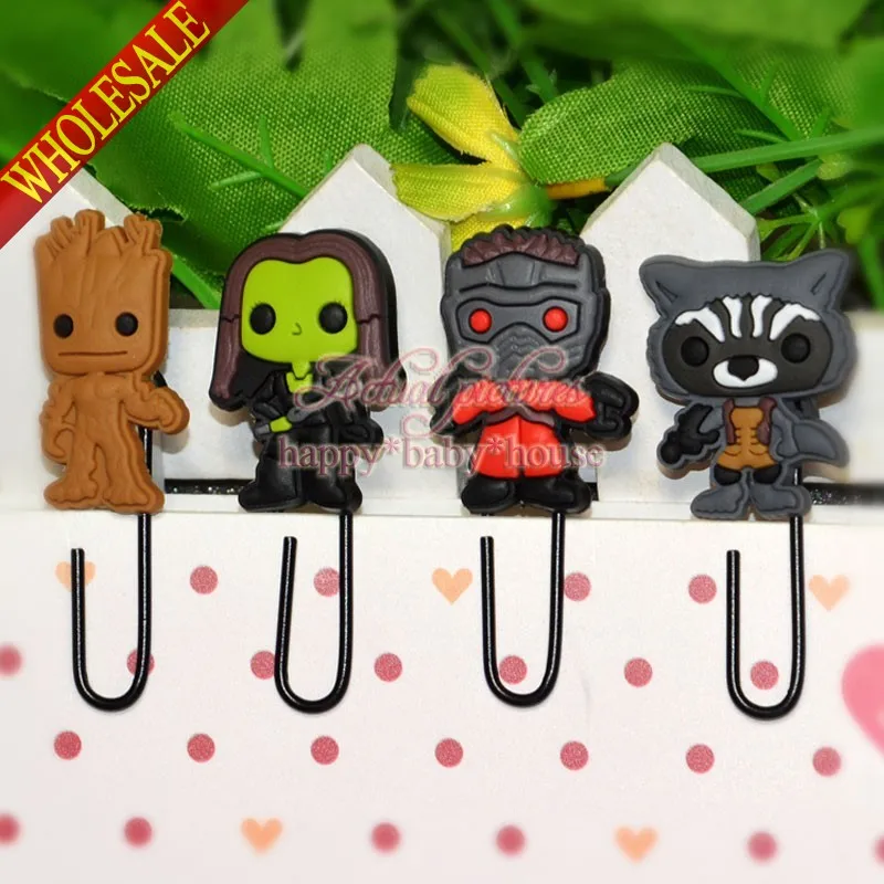 

High Quanlity for Gifts 4PCS Guardians of the Galaxy Cartoon Bookmarks,PVC Paper Clips,Magazine Label Reading Office Supplies