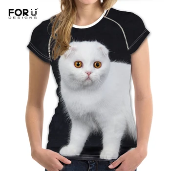 

FORUDESIGNS Cute Scottish Fold Printing T Shirt for Women T-shirt Femme Summer Funny Short tshirts Ladies Top Tees Plus Size