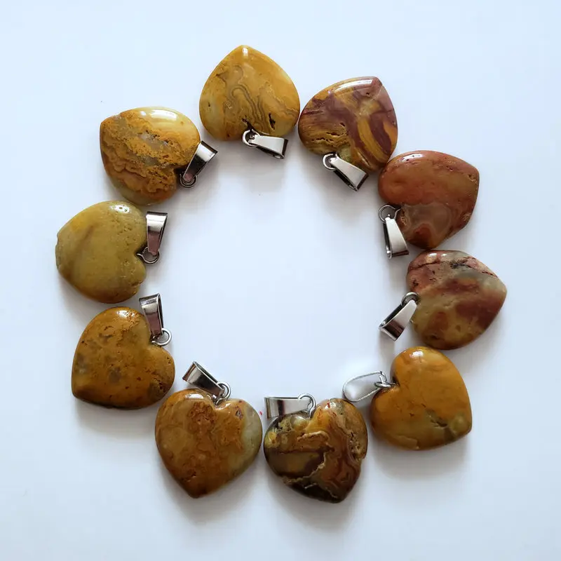 Модные высококачественные подвески в виде сердца из натуральных камней для изготовления ювелирных изделий diy, 30 шт./лот - Окраска металла: Crazy agate