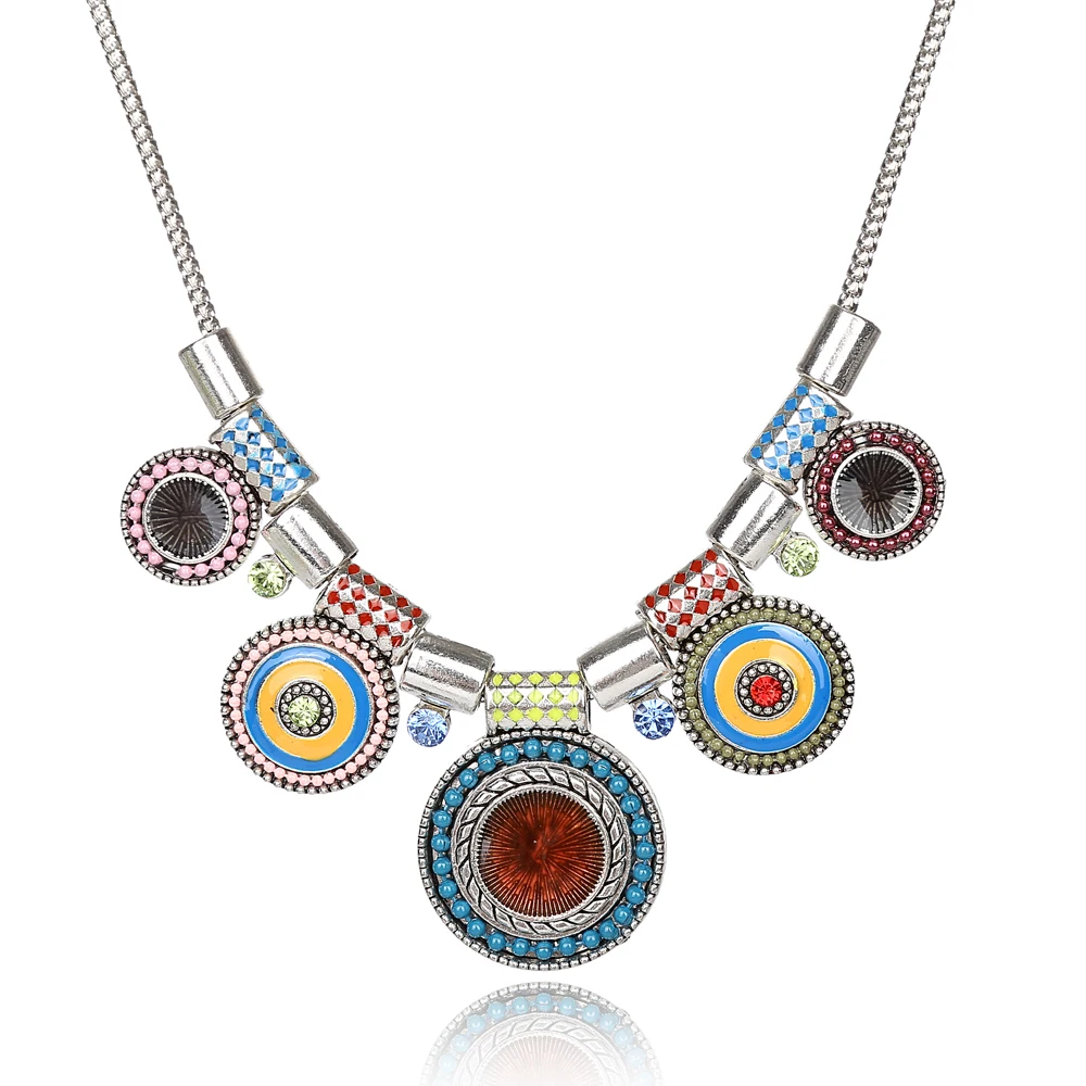 Ожерелье-чокер, модное этническое ожерелье, винтажное посеребренное цветное ожерелье с подвеской из бисера для женщин, ювелирное изделие N142