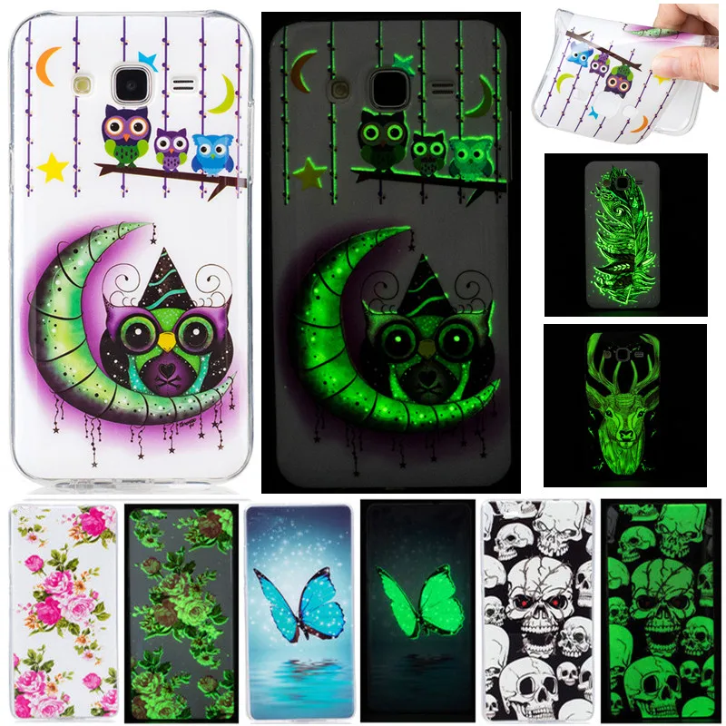 

Cute Cartoon Animal Skull Luminous Night Light TPU Fundas Phone Cases For Samsung Galaxy J3 J5 J7 2015 J300 J500 J700 Cover Case