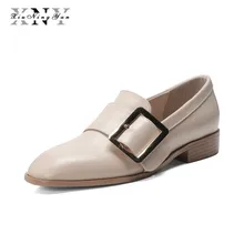 XiuNingYan/женская повседневная обувь на плоской подошве; Коллекция года; обувь из натуральной коровьей кожи; Бежевая обувь на плоской подошве с круглым носком ручной работы в стиле ретро; женская обувь ручной работы