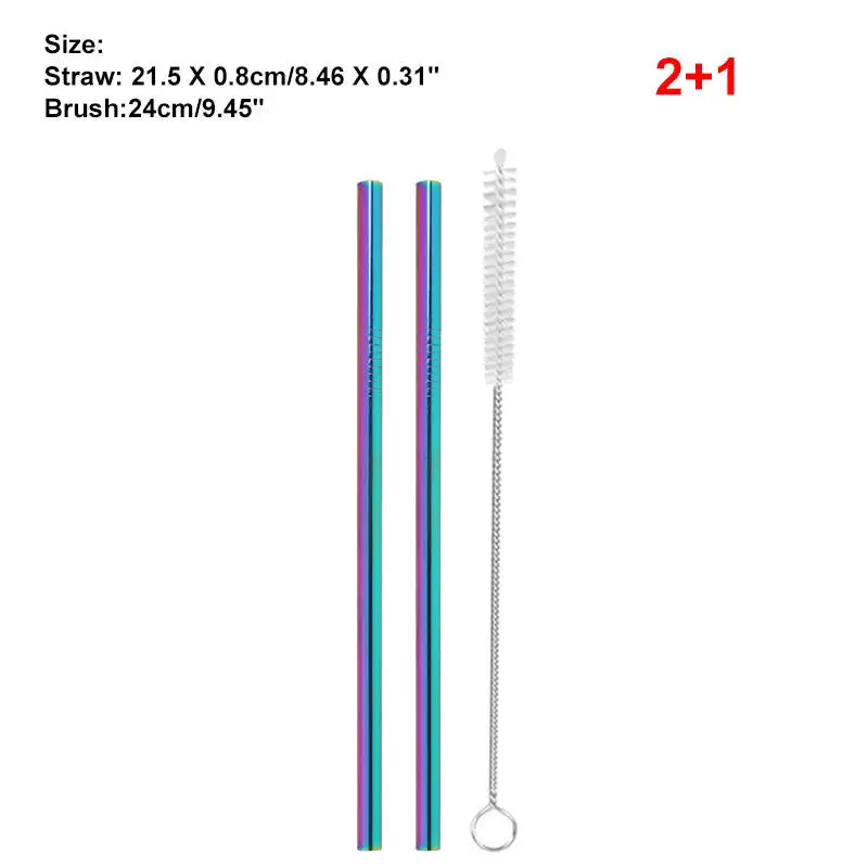 Многоразовая соломенная металлическая прочная изогнутая прямая соломинка для питья с чистящей щеткой 304 из нержавеющей стали - Цвет: 15
