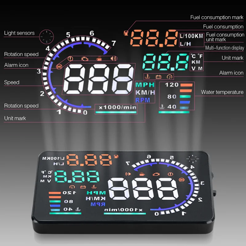 Автомобильный проектор скорости на лобовое стекло авто HUD Дисплей над скоростью сигнализации безопасное вождение OBD2 Цифровые автомобильные принадлежности для спидометра