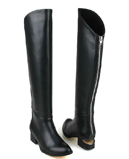 black leather flat knee high boots