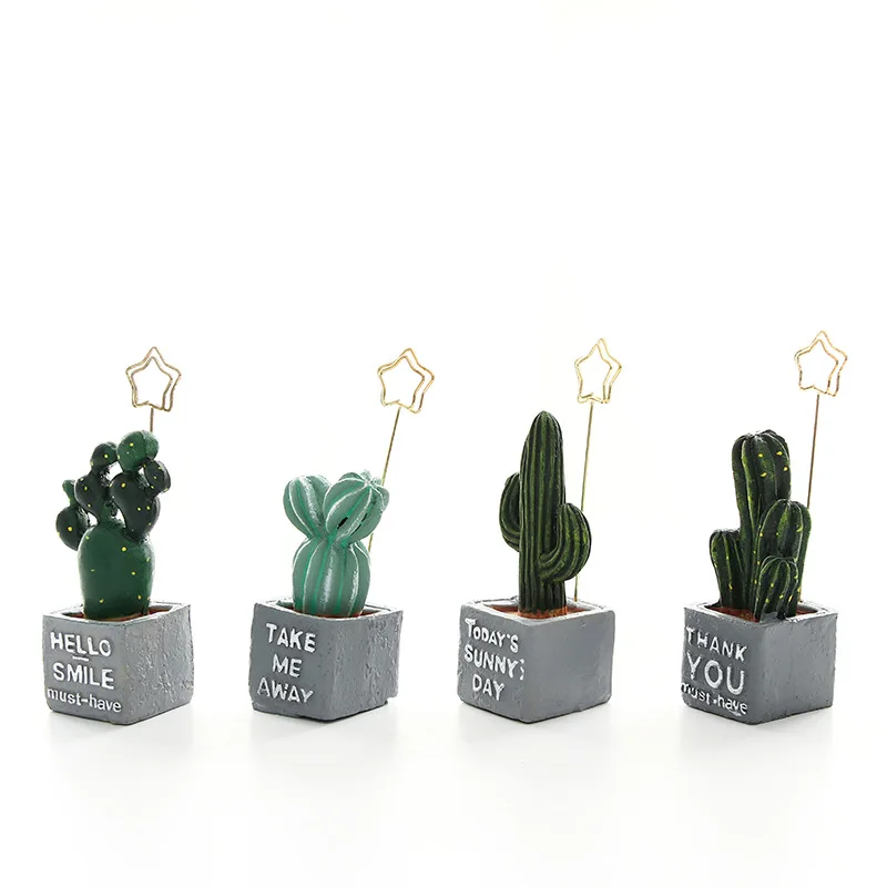 

JUNHUI 1Pcs/Lot Mini Cactus Holder For Photo Card Memo Note Clip Resin Plant Decoration Stationery Accessories School Supplies