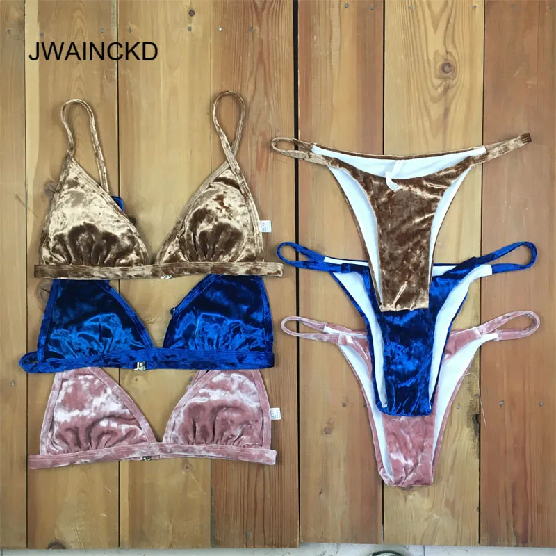 JWAINCKD бикини женский пуш-ап пляжный бюстгальтер с подкладкой купальник сексуальный вельвет однотонный комплект бикини купальники купальный костюм бикини