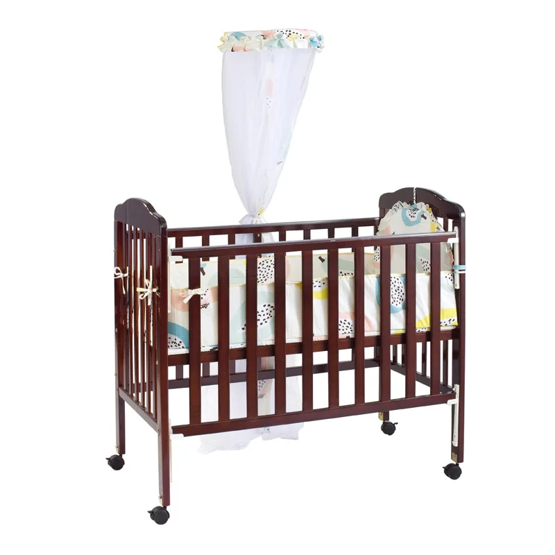 

Brown Crib Solid Wood Multifunctional Baby BB Bed Nets Nets in Newborn Bed Game Bed Children's Bed