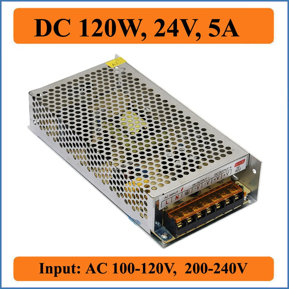 

120W 24V 5A Switching Power Supply AC 100-240V input to DC 24V output Converter Voltage Transformer for LED Strip lights Driver