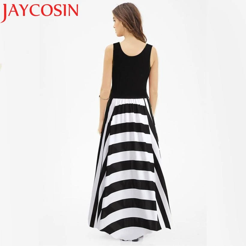 

JAYCOSIN Women's Summer Casual Lady Cold Shoulder Vest Solid Stripe Long Dress 613
