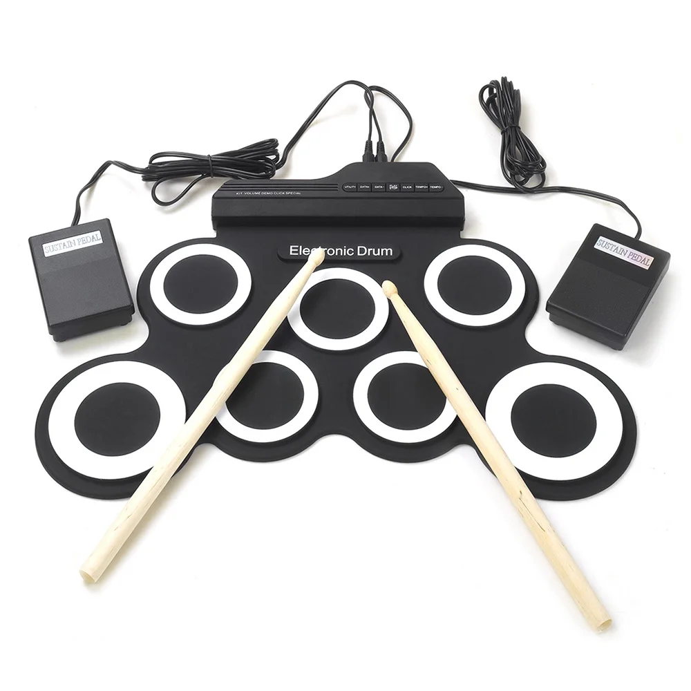 

iWord G3002 Portable Hand Roll Silicone Electronic Drum 7 Silicon Drum Pads with USB Drumsticks Foot Pedals Digital Drum Set
