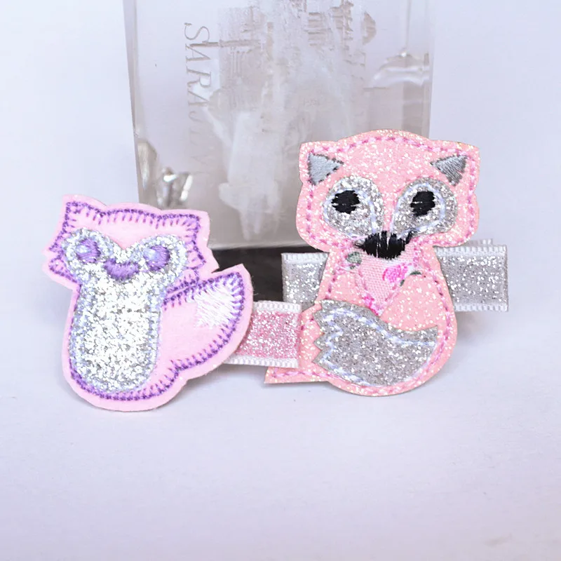 

20pcs/lot Pink Glitter Felt Fox Hairpins Cartoon Animals Hair Clips Small Infant Hair Accessories Thin Felt Owl Bird Barrette