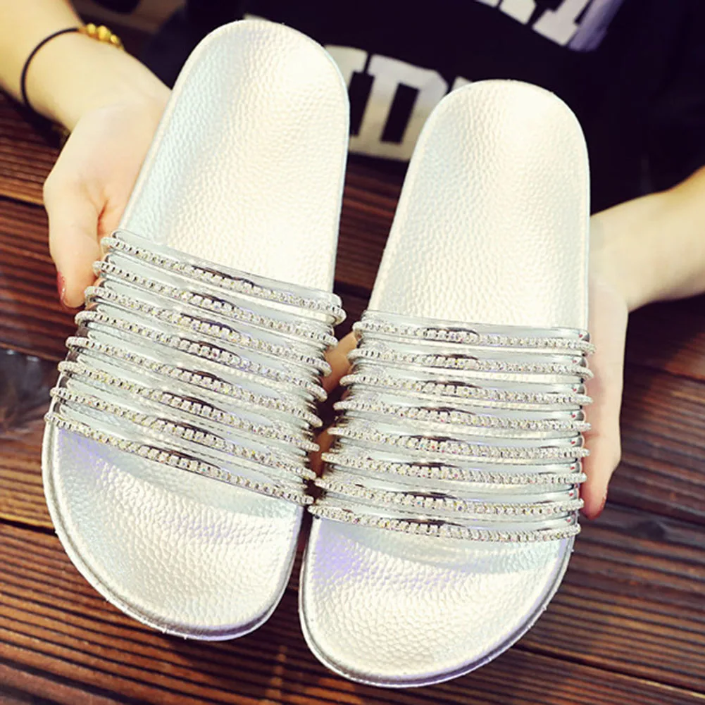Женские шлепанцы из искусственной кожи Zapatos Mujer со стразами обувь на плоской