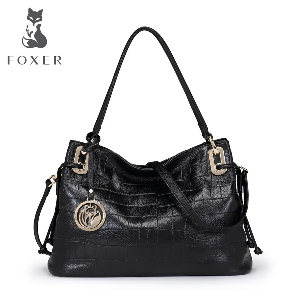 FOXER Brand 100% Cow Genuine Leather Women Handbag & Shoulder bag Female Handbags Lady Totes Women's Shoulder Bags