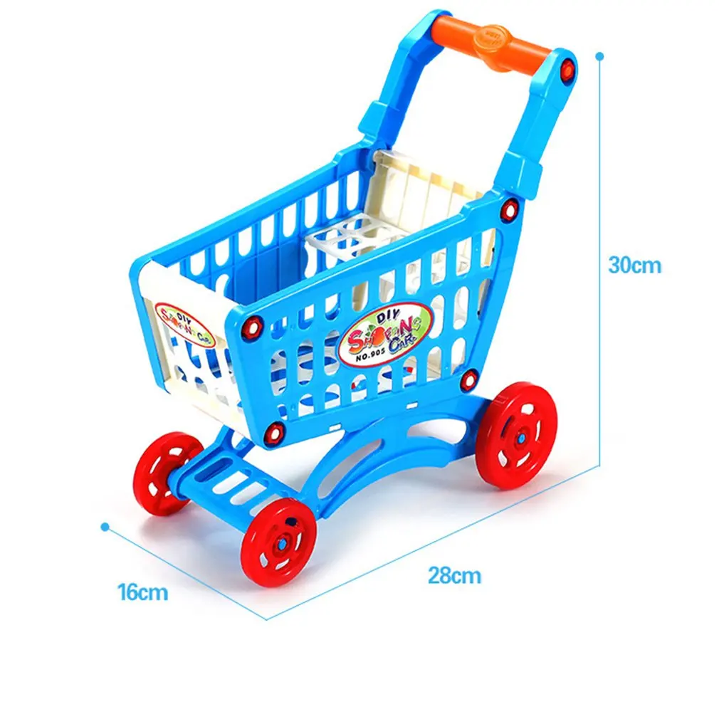 Pretend Play Toy Simulation Supermarket Shopping Cart Mini Plastic Trolley Play Toy Gift for Children Play Role in Pretend Game