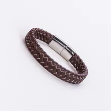 Мужской кожаный плетеный браслет из нержавеющей стали, ювелирные изделия и аксессуары, модные ювелирные браслеты