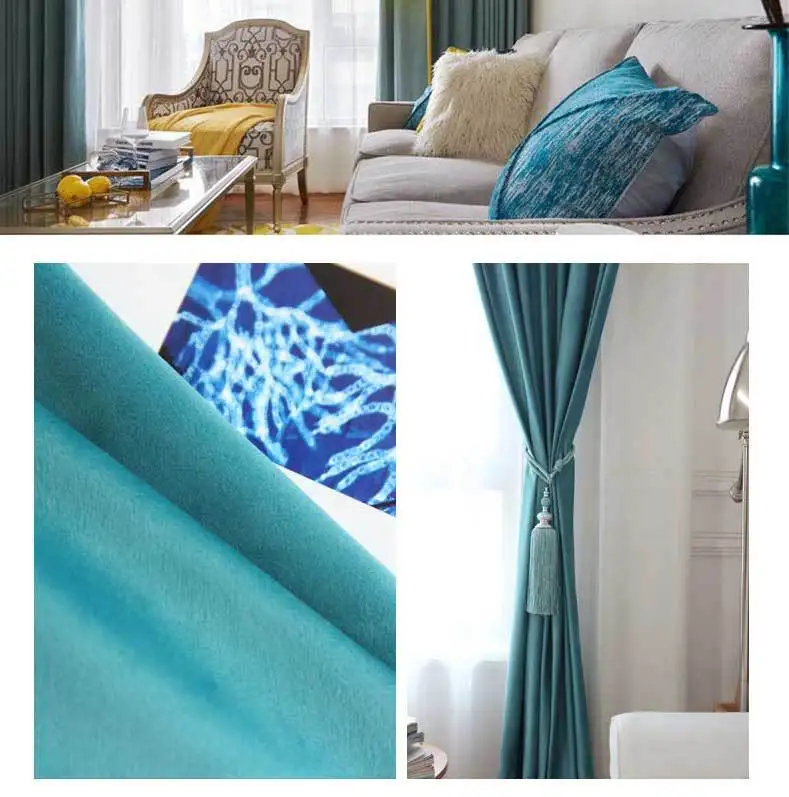 European luxury 6 color velvet curtains for Living Room Solid color velvet simple modern luxury curtains for Bedroom/Kitchen