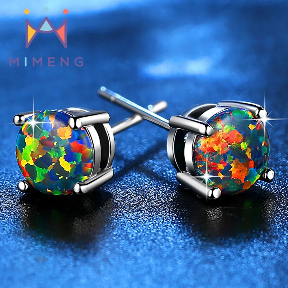 

MiMeng 2018 Luxury 6mm Stud Earrings For Women 6 Colors Round With Synthetic Fire Opal Stud Earrings Women Jewelry Gift