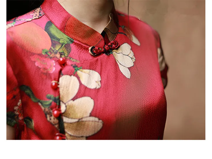 LZJN High Quality Summer 100% Real Silk Print Dress Split Qipao Chinese Style Long Cheongsam Slim Classic Women's Dress Custom (16)