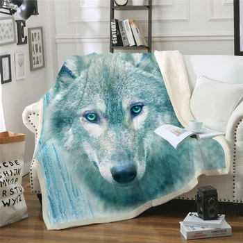 

New 2019 Winter Wolf Printed Velvet Plush Throw Blanket Bedspread for Kids Girls Sofa Sherpa Blanket Couch Quilt DIY Design
