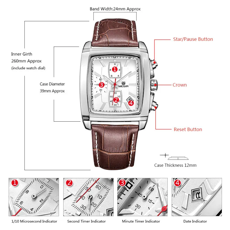  megir fashion casual military chronograph quartz watch men luxury waterproof analog leather wrist w