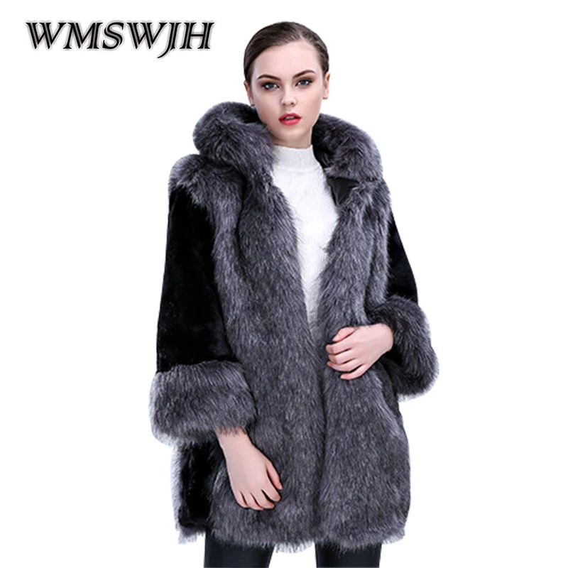 

Wmswjh Fashionable Man-made Fur Coat Autumn Winter New Women's Hooded Mid Long Paragraph Casual Warm Elegant Fur Coat WS96