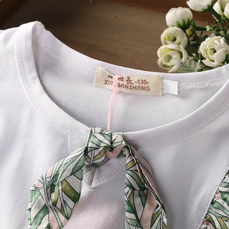 2018 летние хлопковые рукавом фрукты футболка + чистая Трикотажная юбка комплект из 2 предметов детской одежды Комплекты одежды для девочек