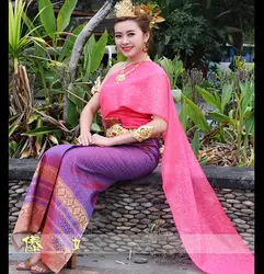 Dai платье принцессы традиционные фигурки Тайланда специальное платье женский розовый красный вуаль плеча одежда без рукавов меньшинств