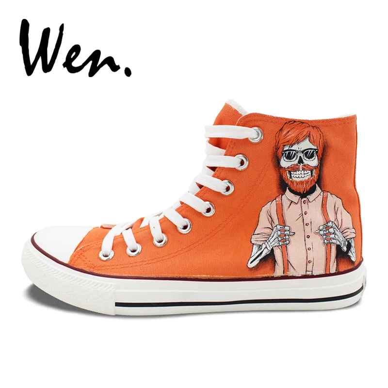 ون الأصلي تصميم شعر أحمر مع النظارات الشمسية العصرية الذكور هياكل عظمية اليد رسمت تزلج أحذية عالية أحذية رياضية من قماش القنب للرجال الأولاد