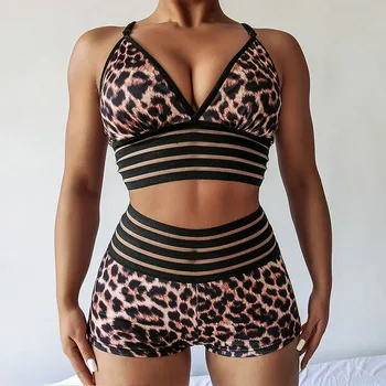 

Women Leopard Shorts High Waist Lifting Hips Breathable Shorts for Fitness JL