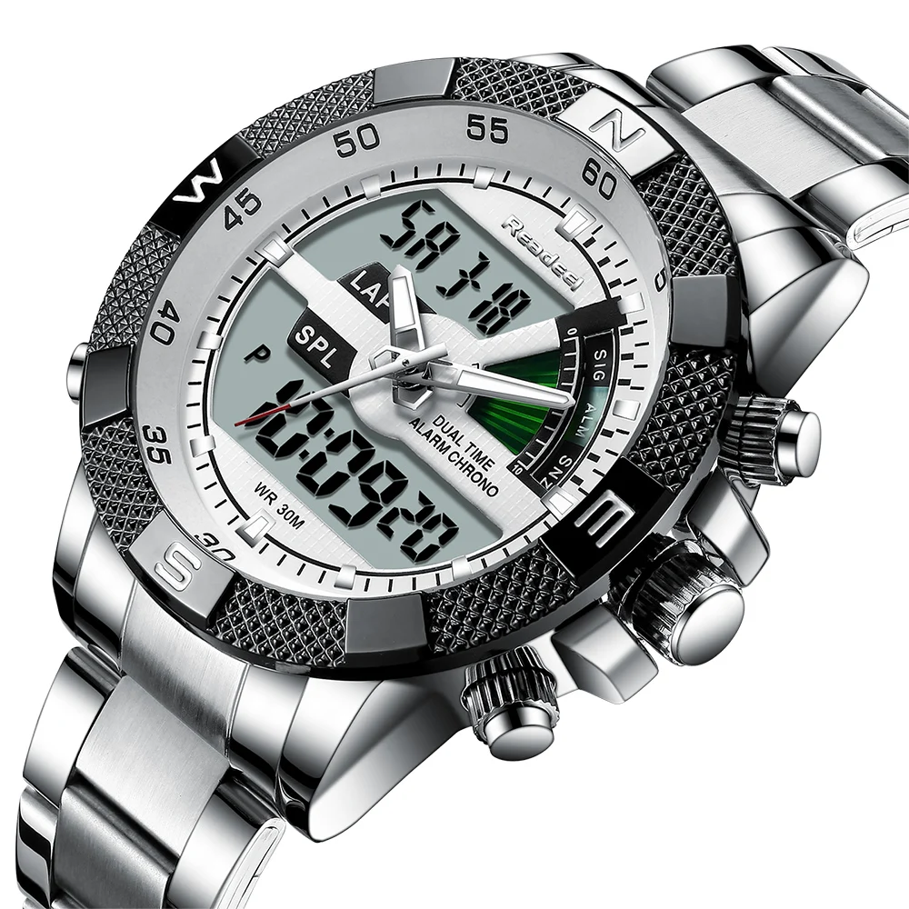 Baratos Reloj deportivo de marca de lujo de moda para hombre, relojes de cuarzo LED, reloj de pulsera militar de acero inoxidable, reloj Masculino