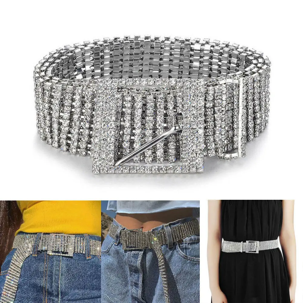 

Fashion Women Shiny Bling Belt Waist Chain Crystal Diamond Waistband Full Rhinestone Luxury Unique Party Club Chest Hip Belt