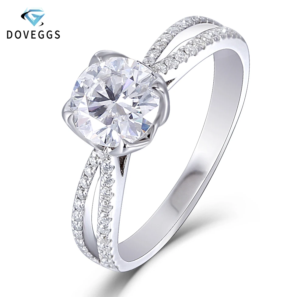 

DovEggs Trendy 14K 585 White Gold Center 1ct Carat 6.5mm F Color Moissanite Diamond Engagement Rings For Women with Accents