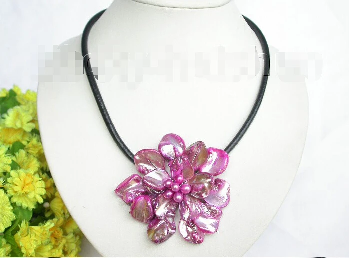 

Handmade Baroque peachblow pearls choker leather necklace j7448^^^@^Noble style Natural Fine jewe FREE SHIPPING