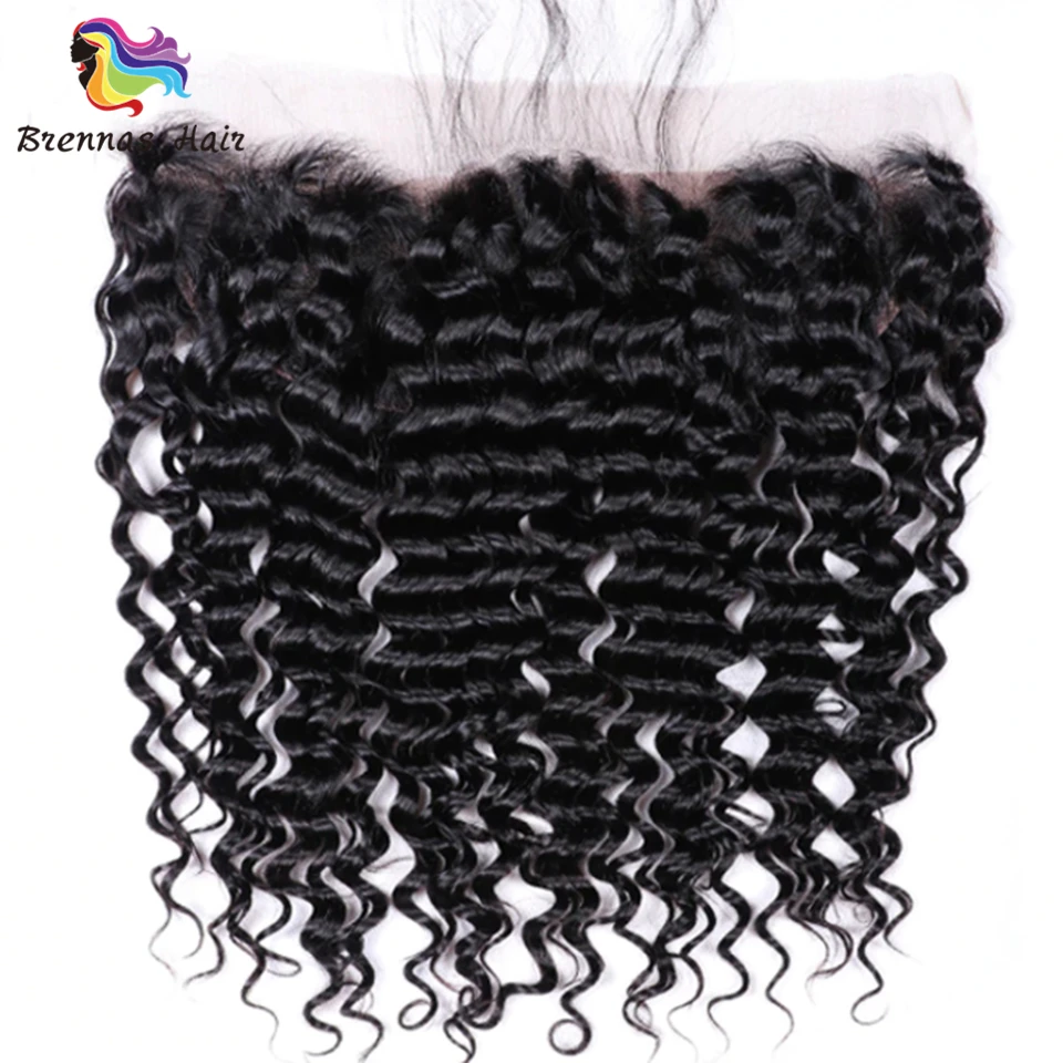 100% Brazilian Deep Wave 13*4 Lace frontal closure Human Remy Hair lace frontal Natural Color swiss lace 1pc/pack 8-20inch